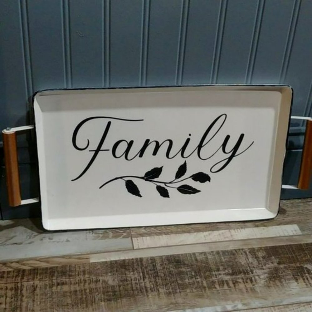 Farm House Home Decor Tin Serving Tray - "Family"